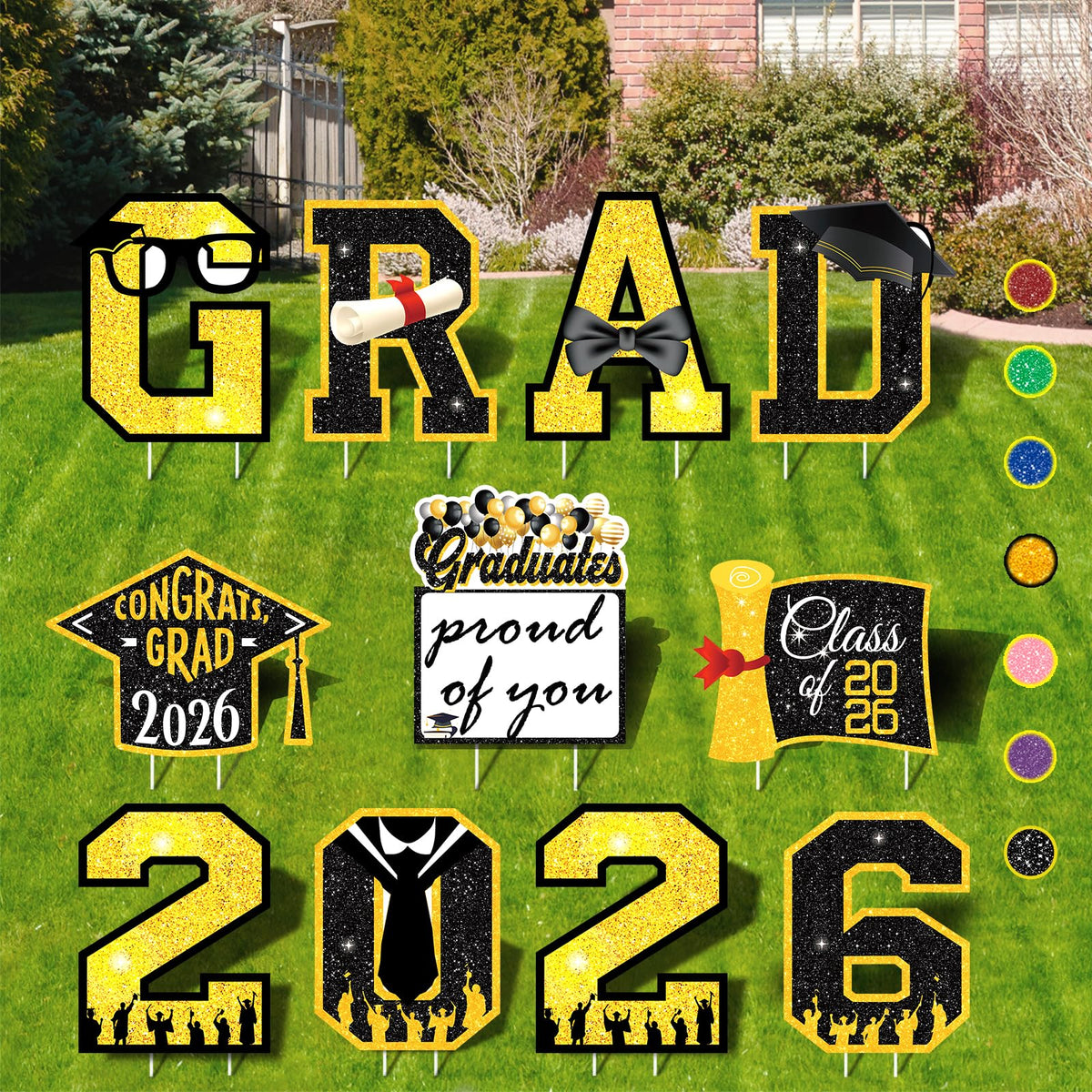 Lotus Hills 15-inch graduation letters provide high visibility for curbside celebrations