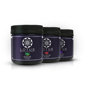 Lotus Nutrients Starter Kit front view showing the complete three-part system for easy feeding