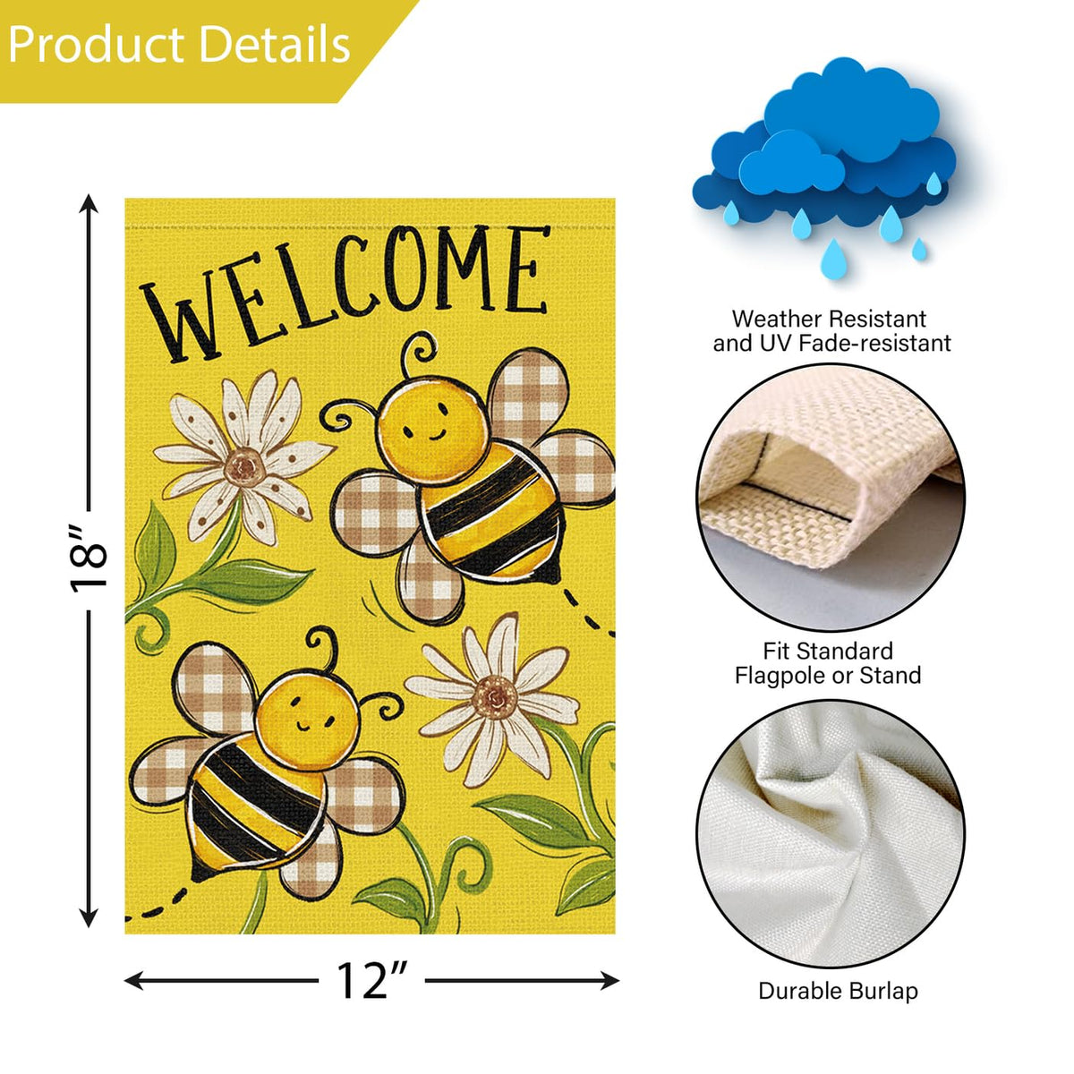 Louise Maelys 12x18 garden flag adds festive summer charm to porch or lawn.