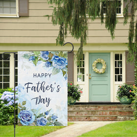Louise Maelys blue floral rose pattern flag enhances garden charm.