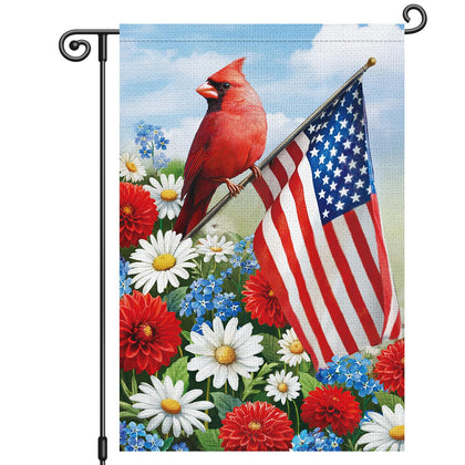 Louise Maelys cardinal-stars-stripes garden flag for outdoor patriotic display