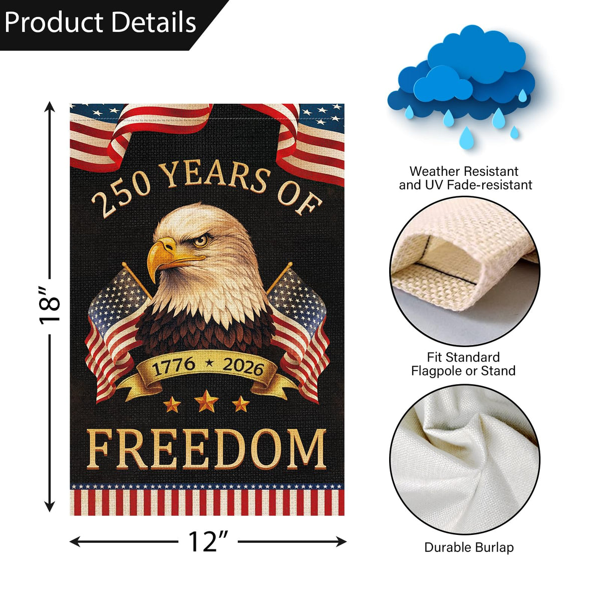 Louise Maelys commemorative flag featuring FREEDOM and eagle motif