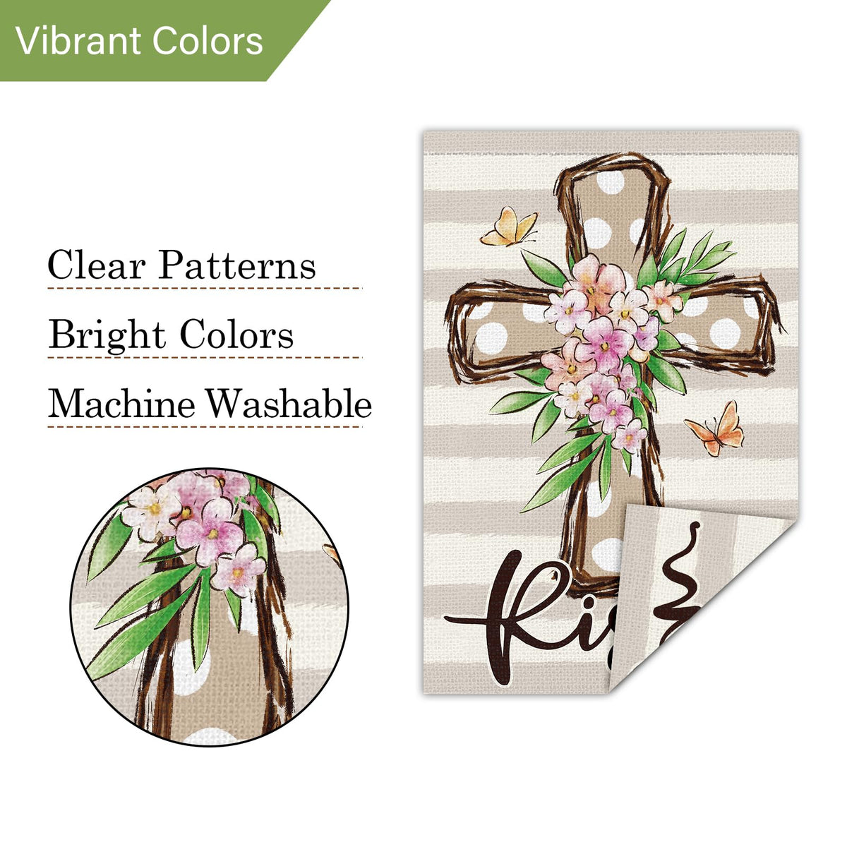 Louise Maelys outdoor flag complements spring décor with durable burlap ready for outdoors.