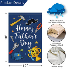 Louise Maelys Father's Day flag features mustache and trophy motifs for classic dad vibes.
