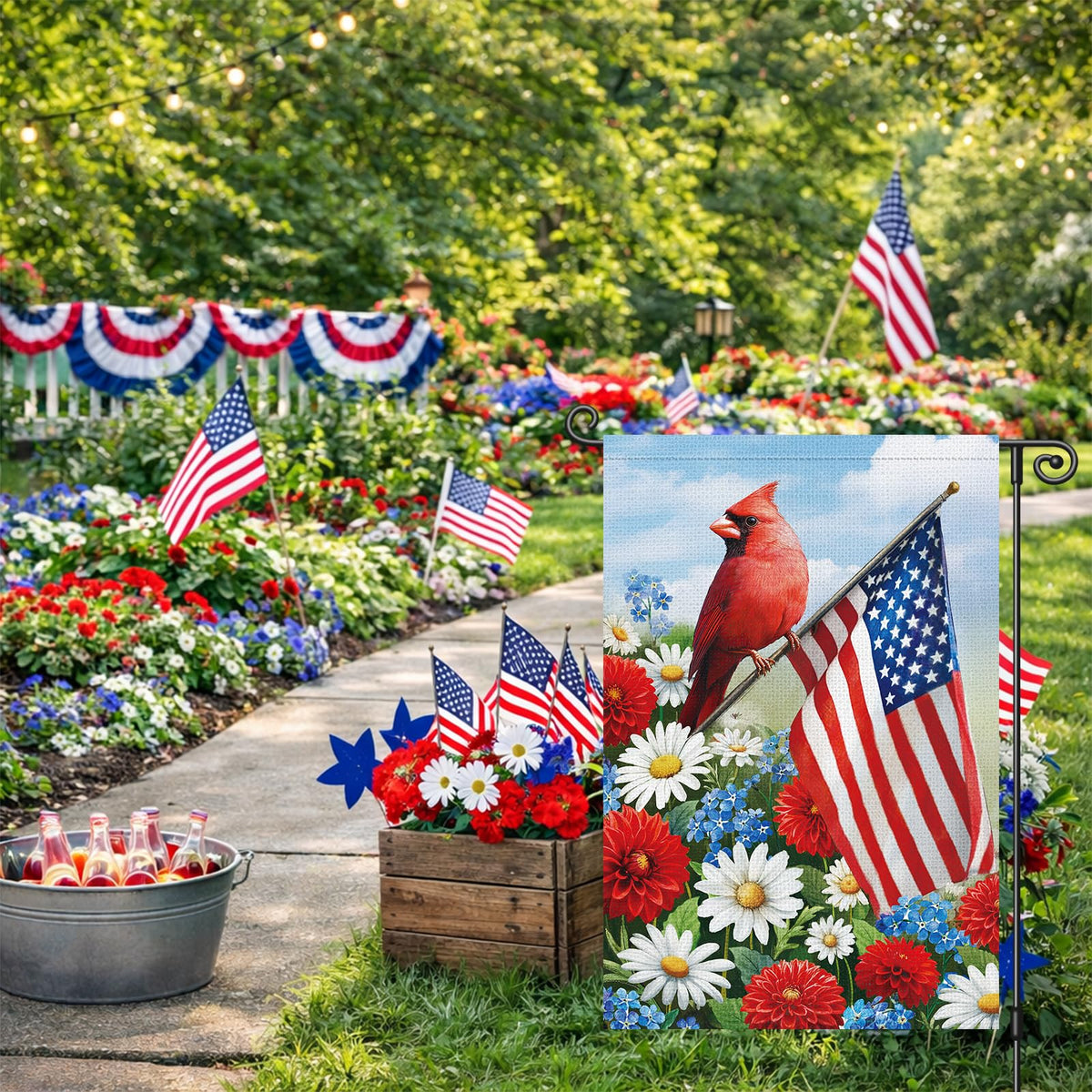 Louise Maelys daisy-floral welcome flag for curb appeal