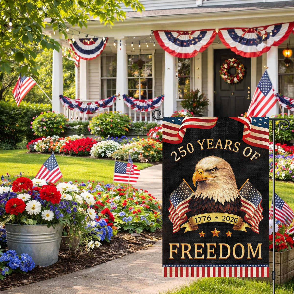 Louise Maelys double-sided patriotic flag visible from any yard angle