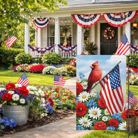 Louise Maelys double-sided patriotic garden flag viewed from both sides