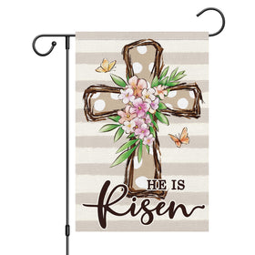 Louise Maelys Easter cross flag 12x18 double-sided burlap for charming outdoor display.