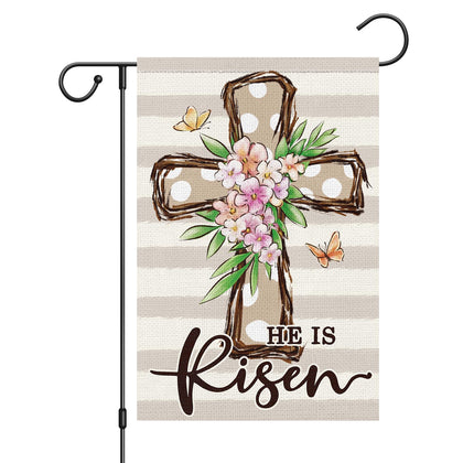 Louise Maelys Easter cross flag 12x18 double-sided burlap for charming outdoor display.