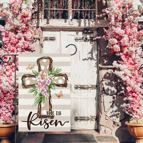 Louise Maelys Easter floral flag with double-sided design enhances visibility from multiple angles.