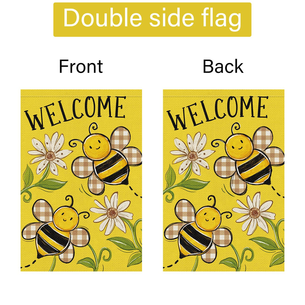 Louise Maelys floral flag with bee daisy motif brightens outdoor spaces.