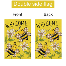 Louise Maelys floral flag with bee daisy motif brightens outdoor spaces.