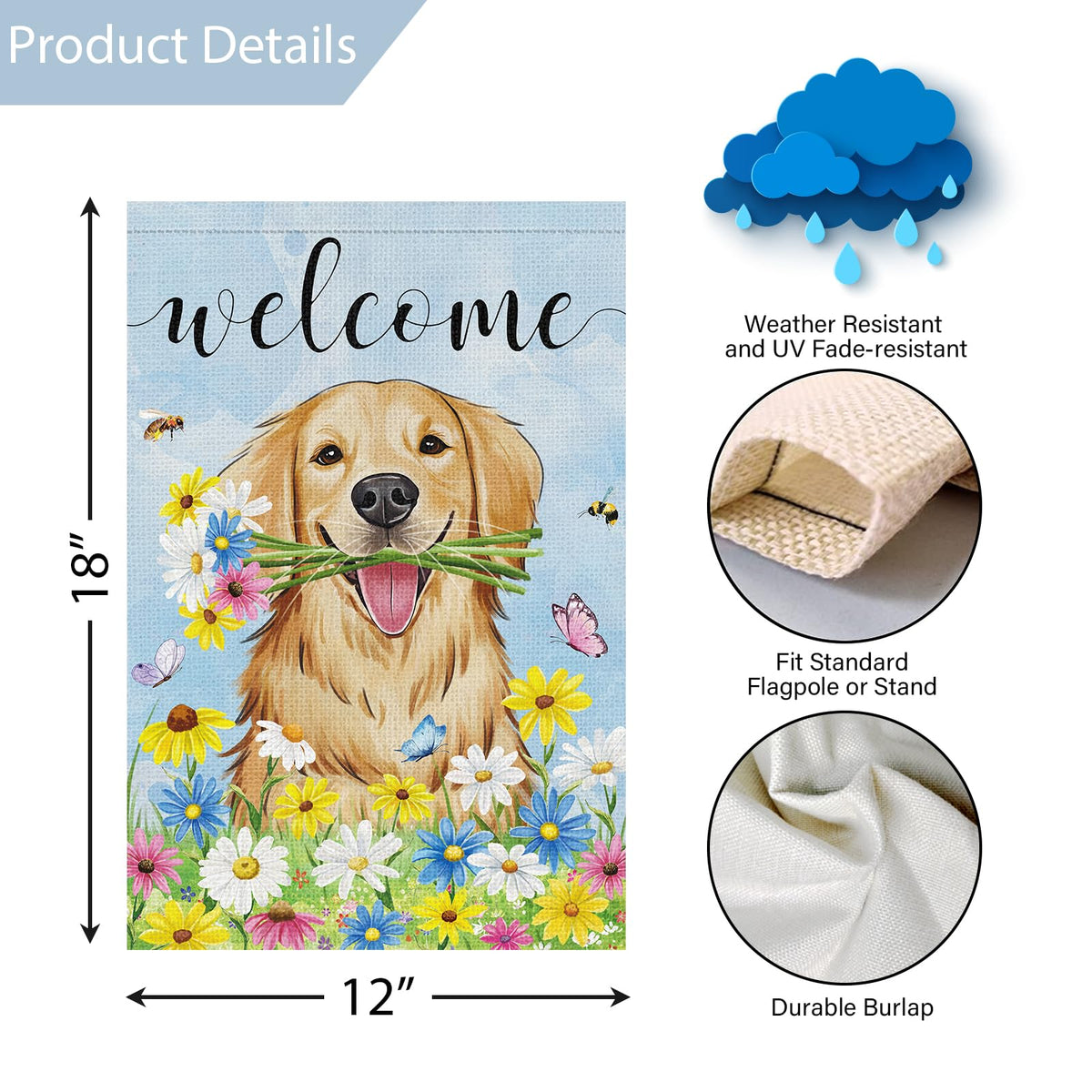 Louise Maelys floral spring flag, weather-resistant polyester
