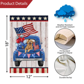 Louise Maelys flag features a golden retriever design for festive charm
