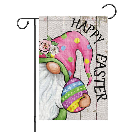 Louise Maelys garden flag with double-sided print viewed from front and back