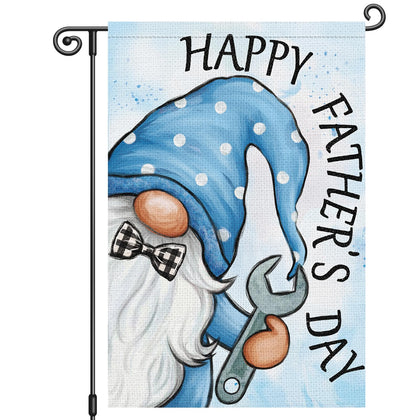 Louise Maelys Happy Father's Day flag with gnome and tools, ideal front yard display.