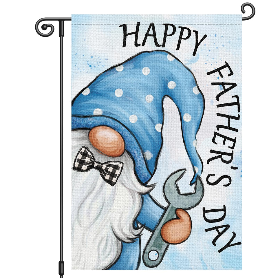 Louise Maelys Happy Father's Day flag with gnome and tools, ideal front yard display.
