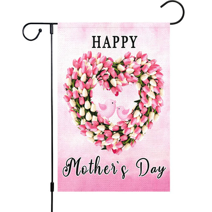 Louise Maelys Happy Mothers Day flag double-sided, tulip motif for outdoor display.