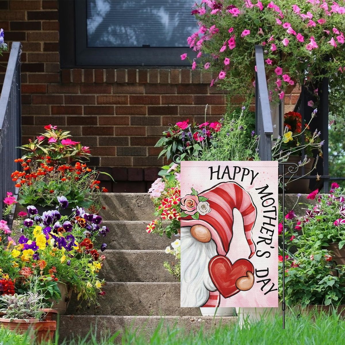 Louise Maelys Happy Mother's Day flag side view shows identical printing for visibility