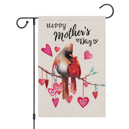 Louise Maelys garden flag with cardinal heart design for outdoor Mother's Day decor.