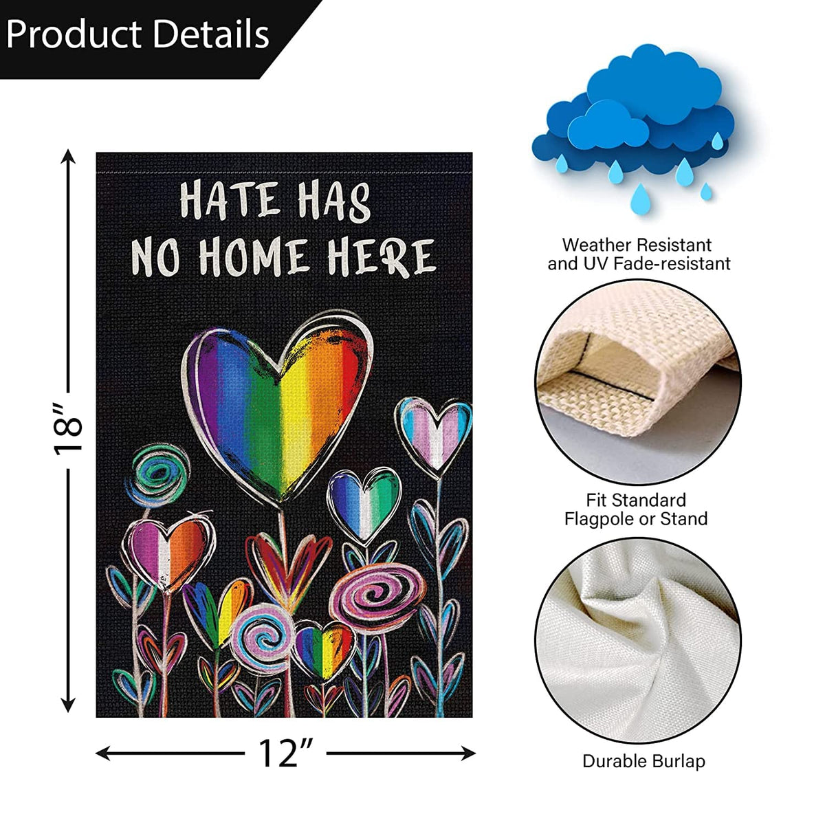 Louise Maelys Hate Has No Home Here design with sleeve hanger for easy hanging