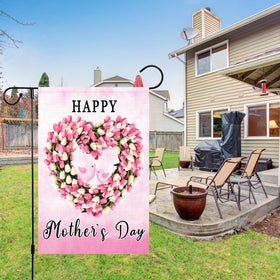 Louise Maelys Mothers Day flag in durable burlap built to weather outdoor conditions.