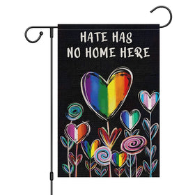 Louise Maelys Pride Garden Flag front view showing 12x18 size for outdoor display