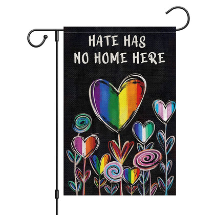 Louise Maelys Pride Garden Flag front view showing 12x18 size for outdoor display