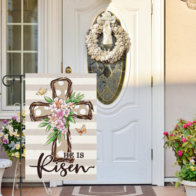 Louise Maelys small vertical garden flag adds a warm religious touch to entrances.