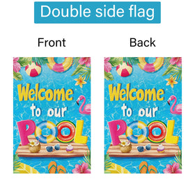 Louise Maelys pool welcome flag brings tropical vibes to home