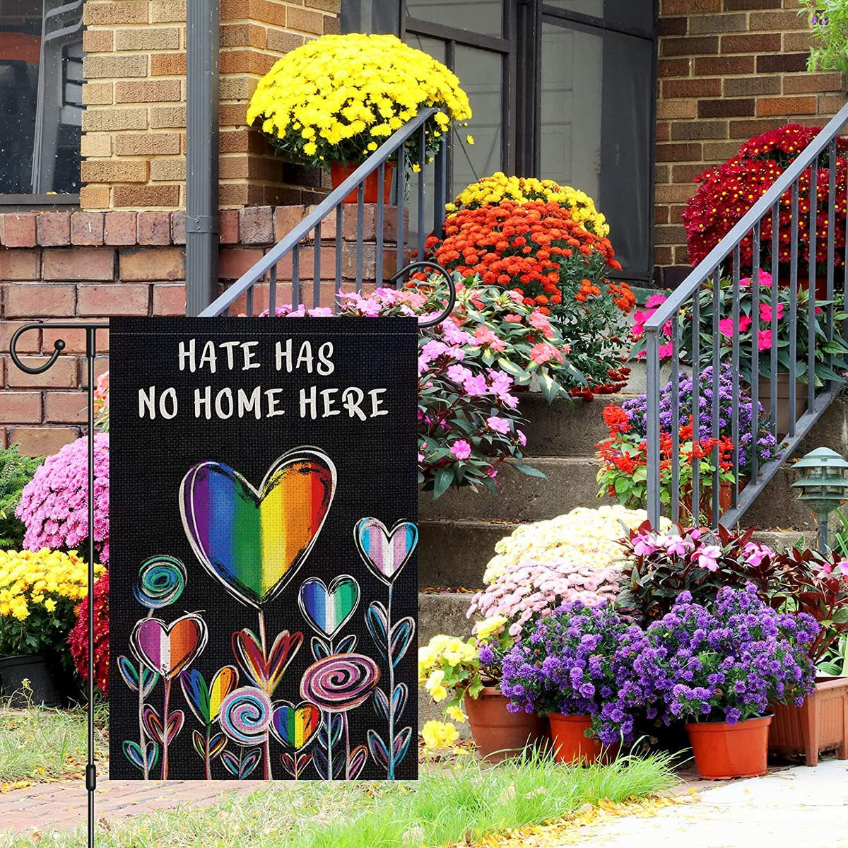 Louise Maelys Weather resistant burlap flag withstands rain and sun