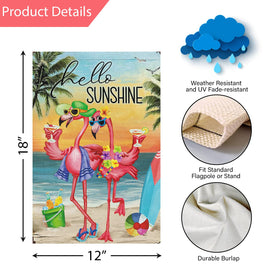 Welcome flamingos flag by Louise Maelys adds festive contrast to entryways.