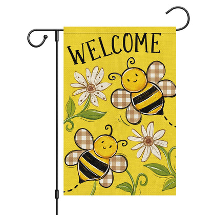 Louise Maelys welcome summer garden flag with daisy bee pattern for outdoor decoration.