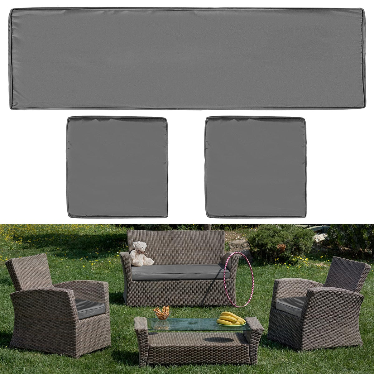 Lounsweer 42x18x3 dark gray outdoor cushion cover front view protects cushions from spills