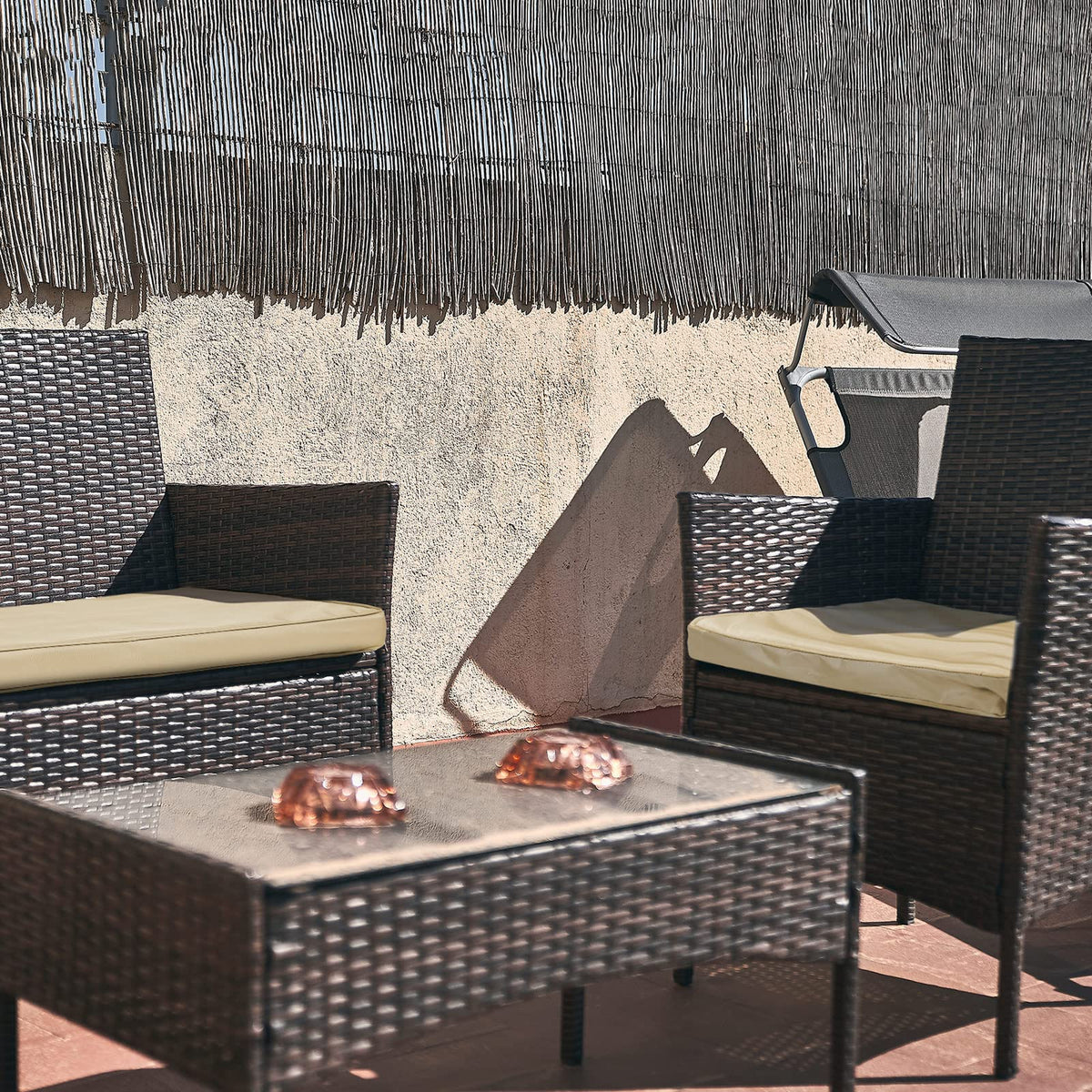 Lounsweer waterproof coating texture on outdoor cushion cover adds durability.