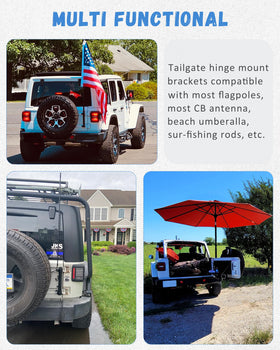 Louzezo cb antenna holder provides stable mounting on jeep hinges.