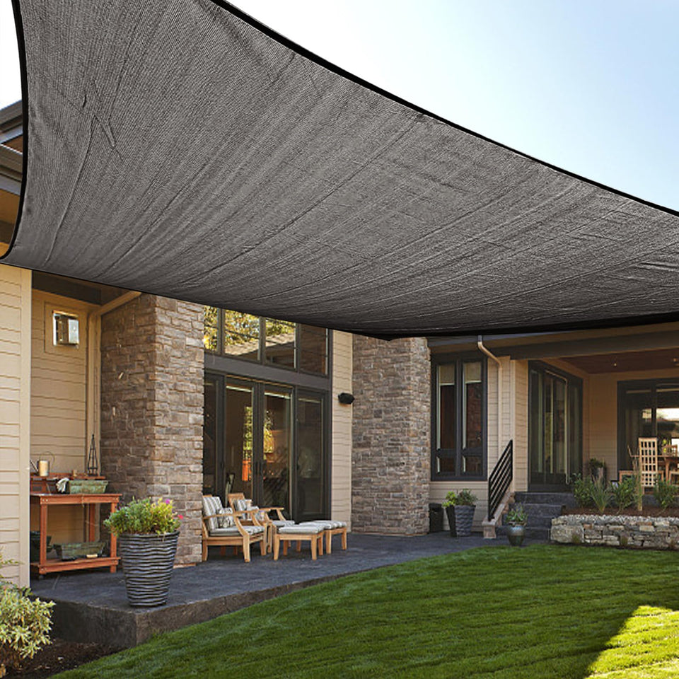 Love Story 12x16 sun shade sail rectangle shielding outdoor patio from sun.