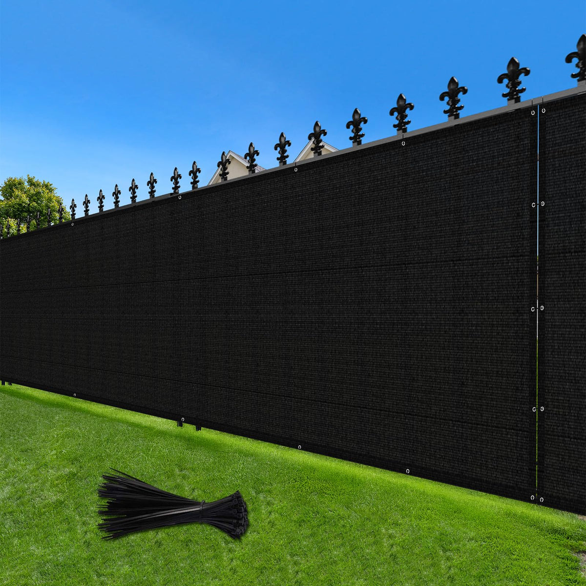 Love Story fence screen provides private yard view with shading