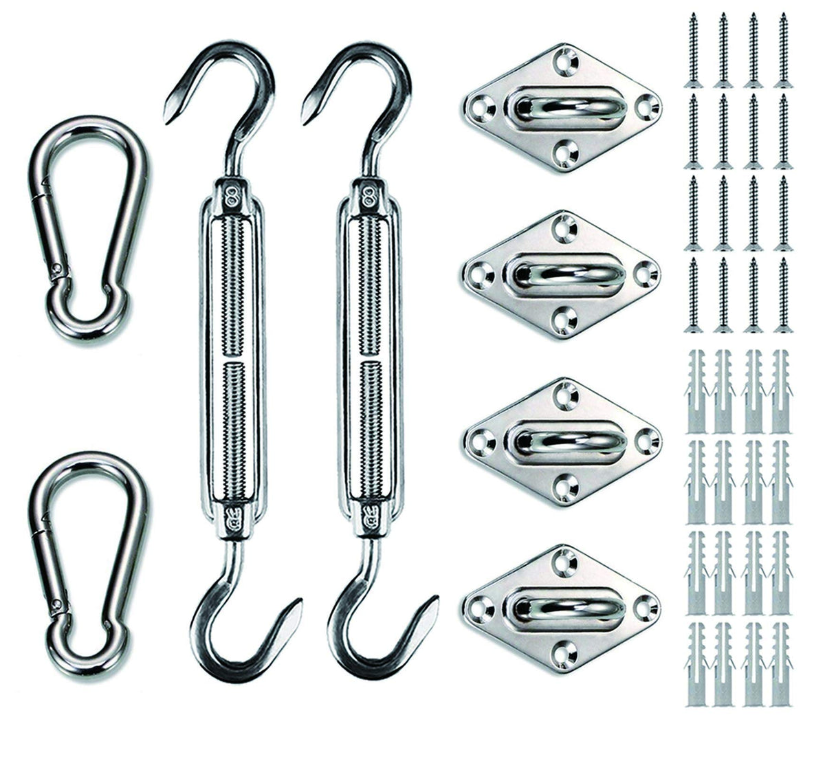 Love Story 8-inch turnbuckle in stainless steel for secure shade sail tension.