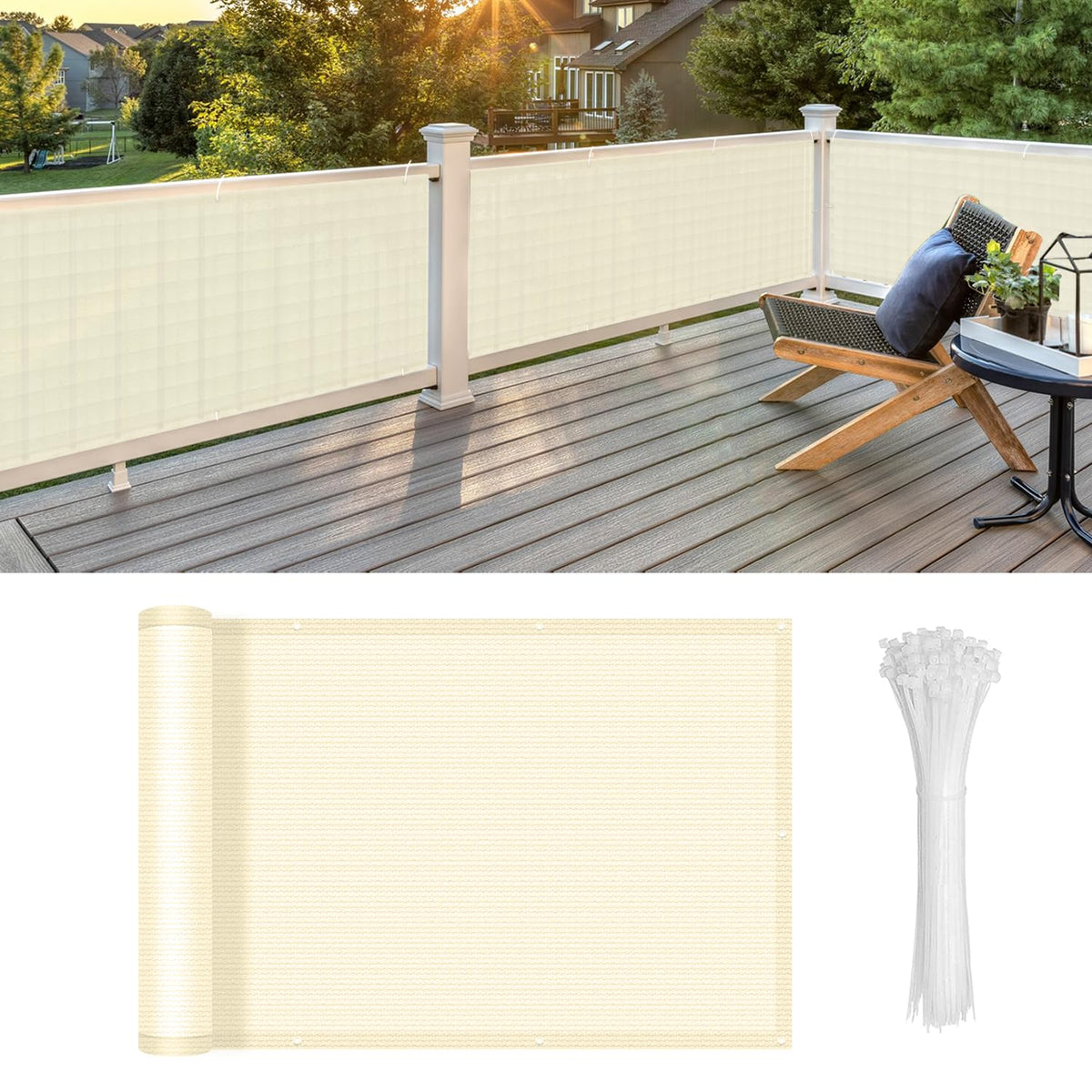 LOVE STORY balcony privacy screen 3x16 Butter Cream for deck privacy