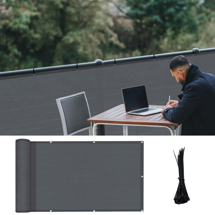 Love Story balcony screen in dark grey provides privacy with breathable visibility for decks