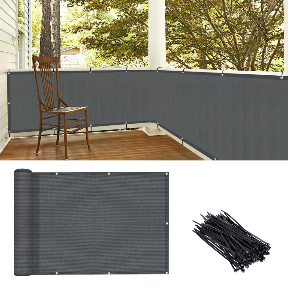 LOVE STORY balcony screen on railing, dark grey privacy with airflow