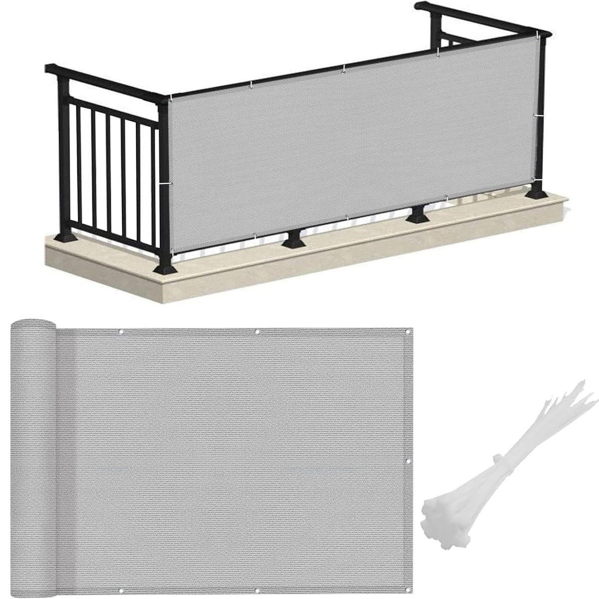 Love Story balcony screen gray front view, privacy with airflow for decks.