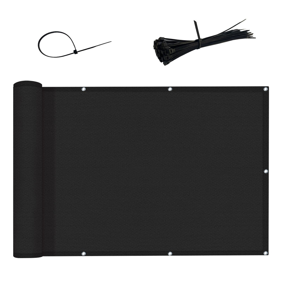 Love Story balcony screen privacy fence cover in black provides privacy and style.