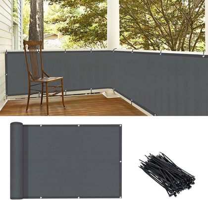 Love Story dark grey balcony screen offers breathable privacy for decks and patios.