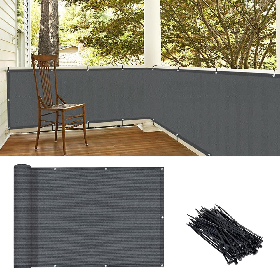 Love Story dark grey balcony screen offers breathable privacy for decks and patios.