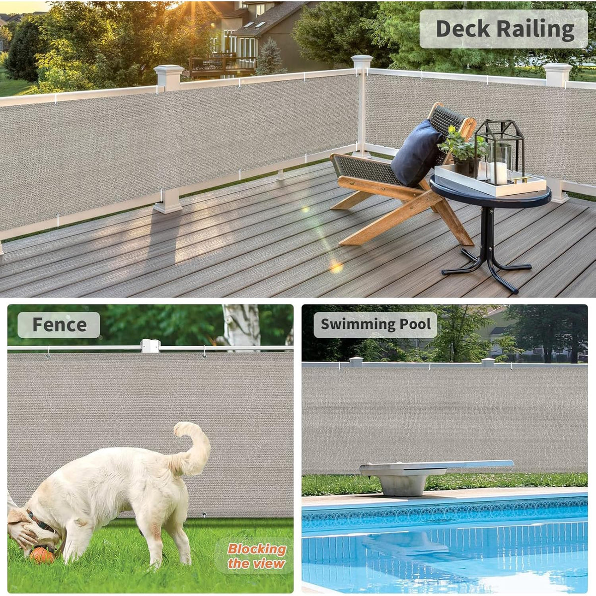 Love Story fence screen at 3ft height reduces visibility while letting breeze pass.