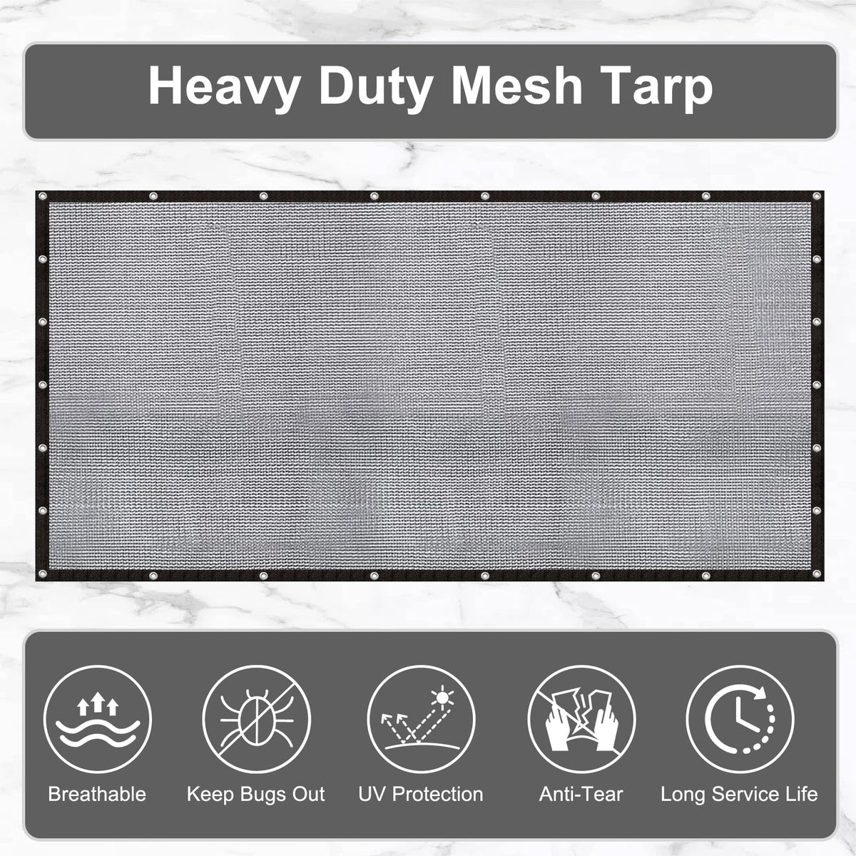 LOVE STORY knitted mesh screen tarp keeps insects out while staying see-through for patios.