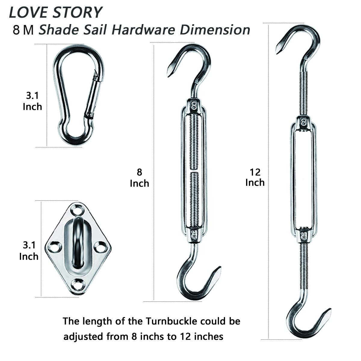 Love Story pad eye hardware provides dependable anchor points for shade sails.