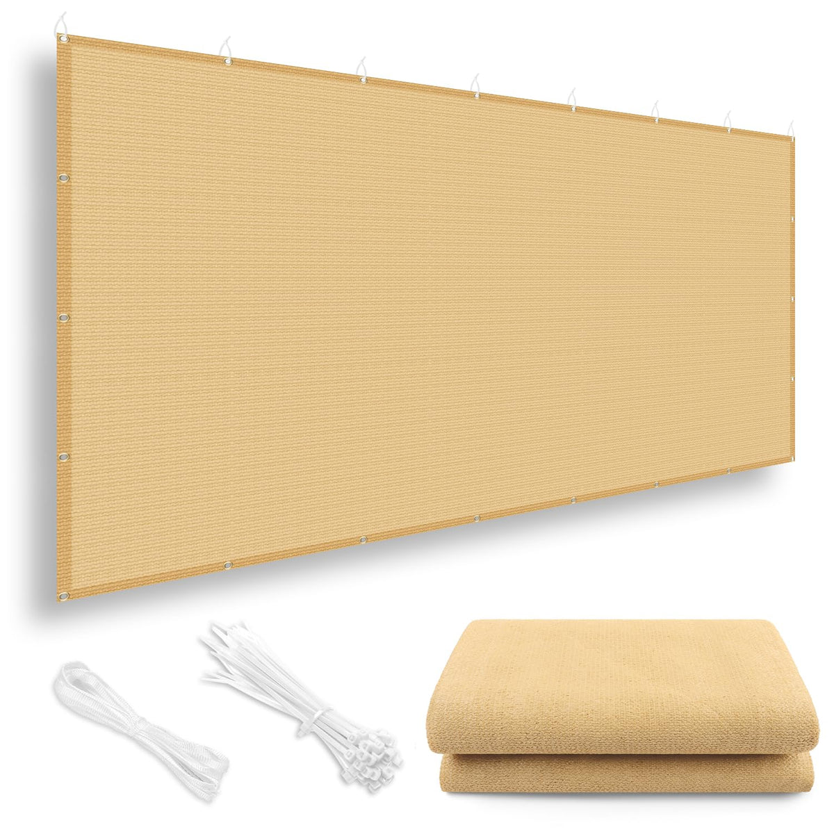 Love Story shade cloth sand color 6x8 ft on a patio provides shade for outdoor dining